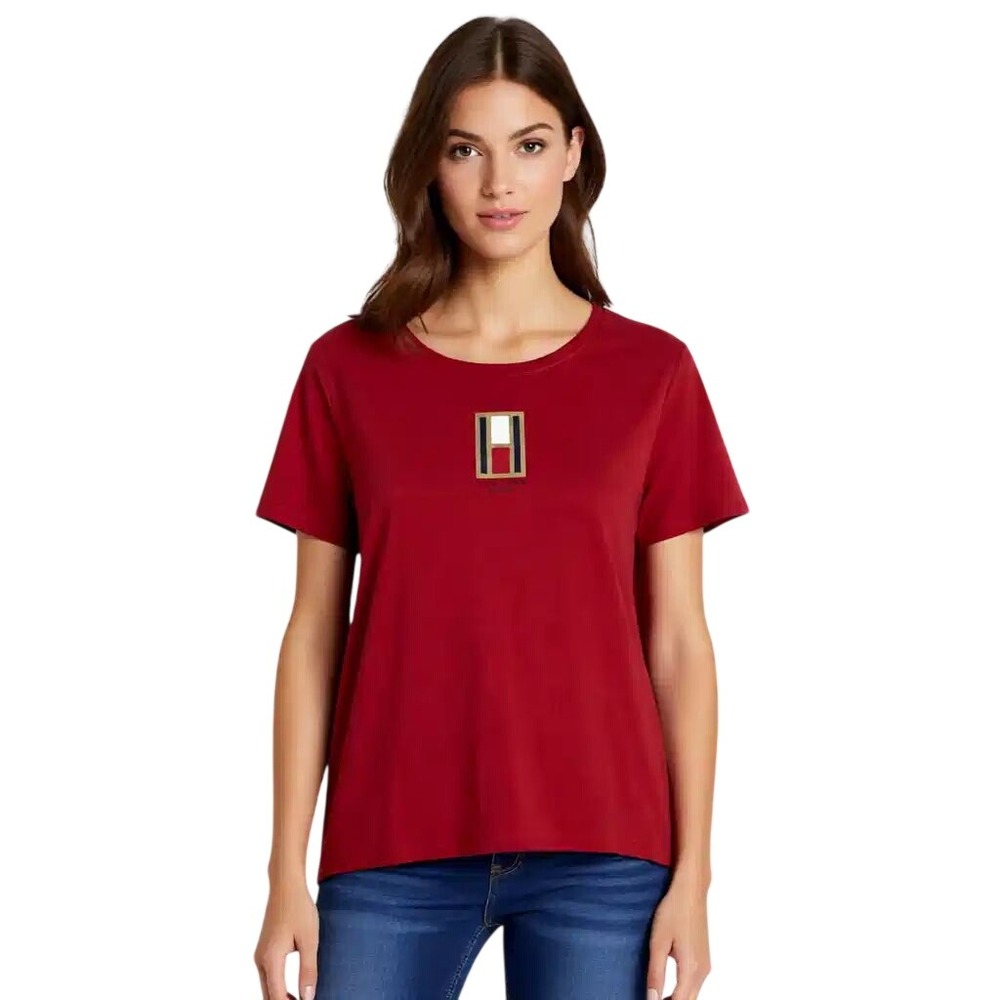 Tommy Hilfiger Women Red Graphic Logo‎ Crewneck T-Shirt Short Sleeve Large NWT